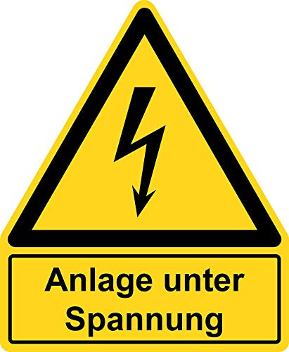 Warnzeichen mit Textfeld - Anlage unter Spannung - Folie selbstklebend - Seitenlänge 10 cm