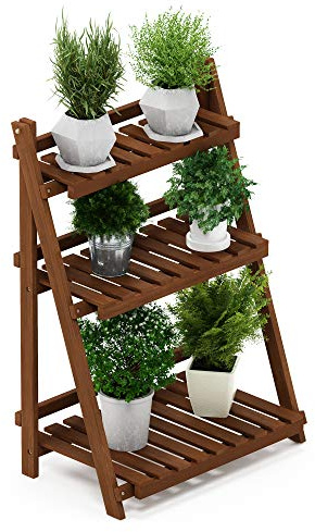 Furinno Tioman Outdoor Blumenregal in Teaköl, Natur, 38.35 x 60.45 x 90.17 cm | Lattenroste Hartholzplatten Offener Rahmen Stufiges Pflanzenregal Pflanzenständer für Indoor Patio Garten Balkon