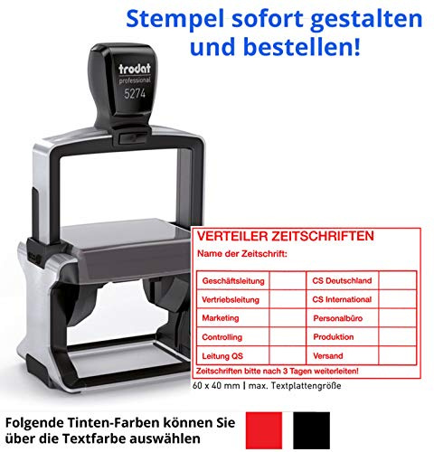 Stempel Trodat Professional 5274-60x40mm - 8-zeiliger Stempel, Metallstempel aus Edelstahl, sehr hochwertig, gleich Online gestalten!!! (Metall)