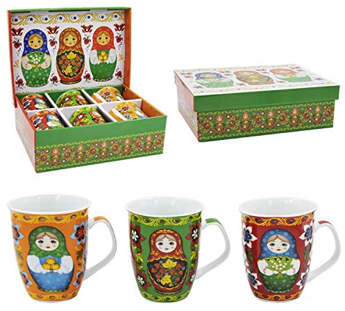 Olymp 6 Tassen Set Kaffeebecher Matjoschka Matröschka 330ml Geschenkbox