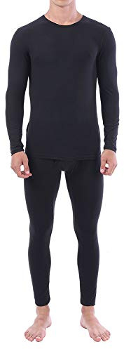 Biancheria intima termica da uomo in pile foderato top lungo Johns caldo strato base per sci, Nero-2, L