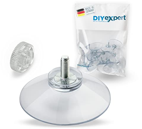 DIYexpert® - Ganci con Ventosa, Diametro 40 mm, con Filettatura M4 x 10 mm, 20 Pezzi, con Dadi zigrinati Trasparenti, Realizzati in Germania