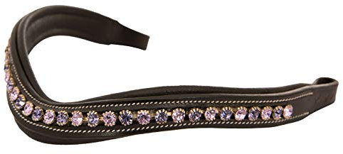 ExionPro Gebogenes, gepolstertes Bling-Kristall-Stirnband aus Leder für Pferdezaumzeug|Mit Diamanten verzierte Bling-Stirnbänder für die englische Dressur-Schwarzes Pony (Schwarz, Klein (Ponygröße))