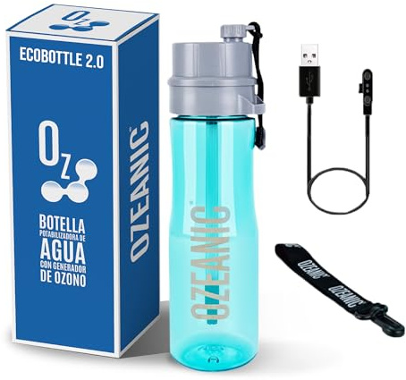 OZEANIC EcoBottle 2.0 750ml Azul– Botella reutilizable con tecnología de ozono in situ | Mejora la calidad del agua | Sin filtros ni químicos | Ideal para viajes, deporte y montaña