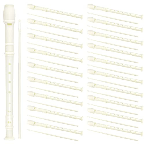 SINJEUN 20 Pack 8 Hole Soprano Recorders, Plastic Descant Flute German Style Recorder Instrument for Beginners with Cleaning Rod, Bulk Classroom Recorder, White