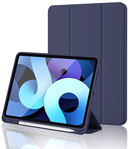 Hülle für iPad 11. Generation A16 2025 / iPad 10. Generation 2022 (10.9/11 Zoll) mit Stifthalter, Trifold Ständer, Auto Schlafen/Wachen, Flexible TPU Rückseite, Schutzhülle für 11/10 Gen, Dunkelblau
