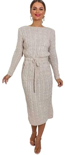 Pretty Attitude Robe midi en tricot pour femme, Stone, 36-38