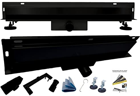 AQUA HEATING Wandablauf superflach, Komplettset Duschrinne 70 cm, Schwarz | Edelstahl-Duschrinne, 2in1 Ablaufgarnitur-Set für dünne Wand, Duschablauf mit Siphon, doppelseitiger Rost