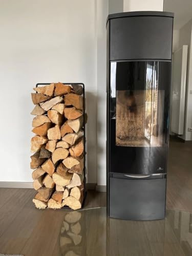 Homemetall Brennholzständer/Kaminholzregal aus Vollstahl | Schwarz-Matt oder Industrie-Optik | edel, schlicht, minimalistisch, robust | Maße: 100x35x45cm | (Industrial Matt)