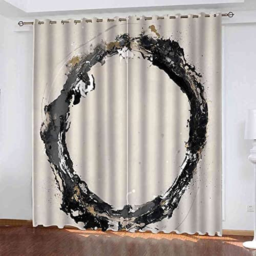 Vorhang Blickdicht Ösen Thermo Verdunkelungs Polyester Gardinen 2 Stück 3D Schwarz-Weiß-Einfacher Kreis Für Schlafzimmer Wohnzimmer Kinder Oder Babyzimmer 182(B)X214(H) Cm - Bedruckte Verdunkelungsvo