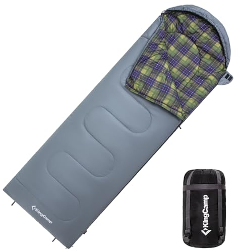KingCamp Saco de Dormir de Franela para Adultos,(190+30) x75cm 1.55kg, 3-4 Estaciones,Impermeable, para Interiores y Exteriores, para Senderismo, Mochileros (Gris)