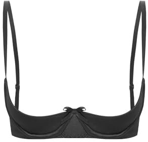 Mufeng Women's Satin Underwired Shelf Bra Lingerie Demi Cup Push Up Balconette Bra Underwear Black M