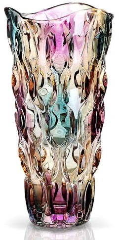 Duscdesp Art Large Glass Vase for Flowers, 9.5in Tall Crystal Amber Vase, Personalized Home Decor Wedding Gift