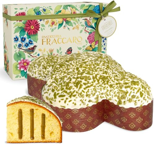 Colomba al Pistacchio Artigianale, 750gr – Pasticceria Fraccaro 1932 | Farcita con Crema al Pistacchio, Glassata con Cioccolato Bianco e Scagliette, Impasto con Lievito Madre, Linea Gift Box