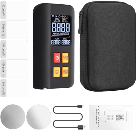 Proster Lackdickenmessgerät Lackschichtdickenmessgerät für Auto mit 0~1500µm Messbereich Wiederaufladbares Farb-LCD-Display Lackdickenmessgerät mit Tasche für Fe/NFe Detektion