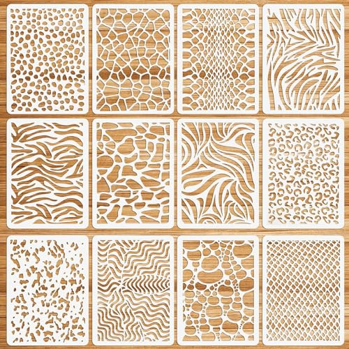 12 Stück Schablonen Set, 15x21cm Schablonen zum Malen, Wiederverwendbare Vorlagen für Holz, Boden und Wanddekoration, Ideal für DIY Scrapbooking und Handwerk