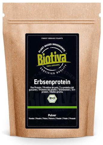 Polvo de proteína de guisante orgánico 3 kg (3 x 1 kg) – 83% de contenido de proteínas – 100% aislado de proteína de guisantes – Máxima calidad orgánica – Sin gluten soja y lactosa – Envasado y