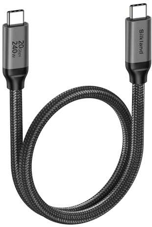 Silkland USB-C 3.2 Gen2×2 Kabel 0,5M, 20Gbps Datenkabel USBC auf USBC Kabel | 240W 48V/5A PD3.1 Ladekabel 50CM, 5K@60Hz 4K@144Hz USB-C Videokabel für MacBook Pro, iPad Pro, SSD, iPhone 17/16, Dock, Hub