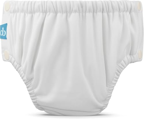 Charlie Banana Pannolino da nuoto riutilizzabile, lavabile, facile da indossare e togliere, per neonate, ragazzi, morbido e aderente, impermeabile, per evitare perdite, bianco - L