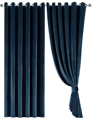 Opulent Dreams Crushed Velvet Curtains - Fully Lined & Room Darkening - Eyelet Ring Top for Bedroom & Living Room - Includes Two Tie Backs - Pair of Panels (Navy, 46 x 54 (117 x 137 cm))