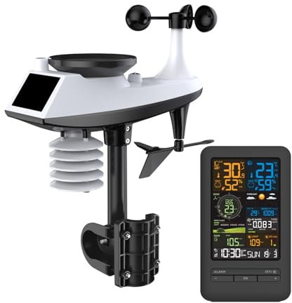 Estación Meteorológica Inteligente WiFi, Reloj Digital con Pantalla a Color, Indicador Meteorológico con Sensor Exterior, con Pronóstico del Tiempo, Temperatura, Pluviómetro