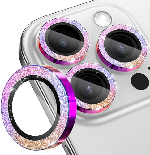 CloudValley for iPhone 16 Pro/iPhone 16 Pro Max Camera Lens Protector Bling, [Glitter Decoration] Ultra-HD Tempered Glass Cover, Metal Lens Screen Protective Ring Accessories,Color