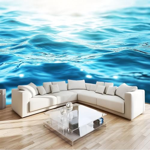 Azul Fotomural olas de agua de mar océano Fotomural Pared, 250x175 cm Papel Pintado 3D, Fotomurales Decoración de Comedores Moderna Lana Sala Cuarto Salón