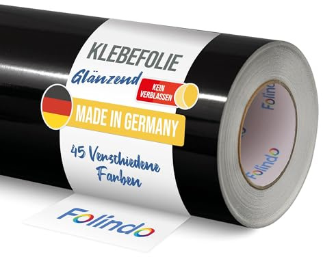 FOLINDO Möbelfolie Selbstklebend 621 070 Schwarz Glanz Vinyl 5m x 63cm für Küche und Möbel