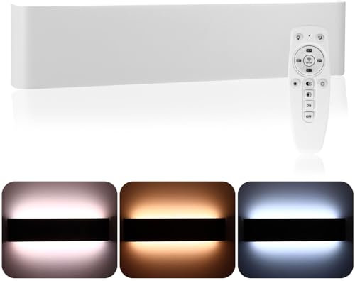 Apliques Pared Interior LED 16W, 40 cm Lámpara Moderna Blanco con Mando a Distancia, Aplique de Aluminio, 3 Colores Regulables, Fácil Instalación, para Salón, Dormitorio, Sala, Pasillo, Escalera