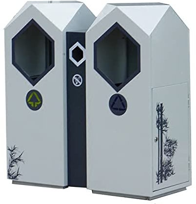 Botes de basura para exteriores Contenedor de basura para clasificación al aire libre Contenedor de basura de metal para exteriores Contenedor de basura de hierro de doble barril de gran capacidad con