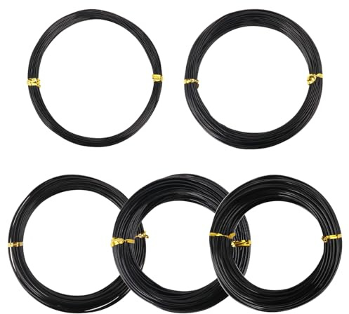 5 Roll Anodized Aluminum Bonsai Training Wire Kit with Bag, Black Bonsai Training Wire, Plant Wire Kit for Bonsai Artists & Beginners by Biugaaufai (1.0mm, 1.5mm, 2.0mm, 2.5mm, 3.0mm,5-Size 328 Feet)