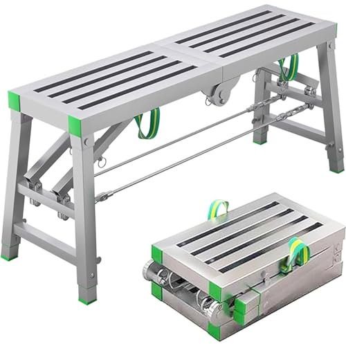 Arbeitsplattform, zusammenklappbar, 2-stufige Trittleiter aus Aluminium, tragbare zusammenklappbare Gerüstplattform zum Reinigen von Wohnmobilen, hohen Wänden, Trockenbau, Dekorieren, 37 cm – 180 cm