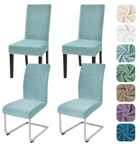 Alishomtll Samt Stuhlhussen 4er Set Stuhlbezug Schwingstuhl Graublau | Elastische Stuhlhussen Schwingstuhl Stuhlbezug Universal hussen für stühle Waschbare Esszimmerstühle Bezug Küche Hochzeit