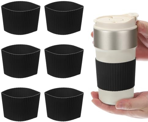 sourcing map 6Pack Coffee Cup Sleeves, Reusable Silicone Heat Resistant Cup Protective Sleeve Nonslip Mug Protector Cover for Home Travel Coffee Mug Glasses Water Bottle Boots, Black