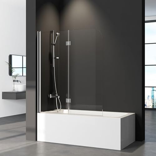 WDWRITTI Duschwand für Badewanne 100x120cm 2-teilig Badewannenaufsatz, Faltbar Duschabtrennung Badewannenfaltwand 180°, Duschtrennwand Faltwand aus 6mm NANO Beschichtung Sicherheitsglas in Silber Alu