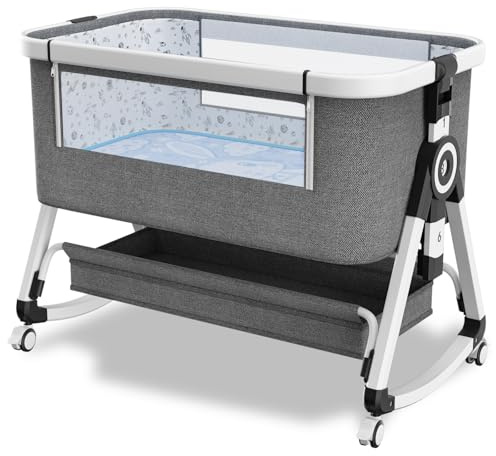 whiffee 3 in 1 Baby Bassinet,Bedside Sleeper with Storage Basket and Wheels