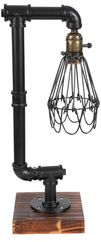 Retro Tischlampe im Industrie Wasserrohr Design – E27 Leuchte aus Eisen mit Hohl-Lampenschirm & Schalter – Vintage Nachttischlampe für Wohnzimmer, Schlafzimmer, Café & Loft