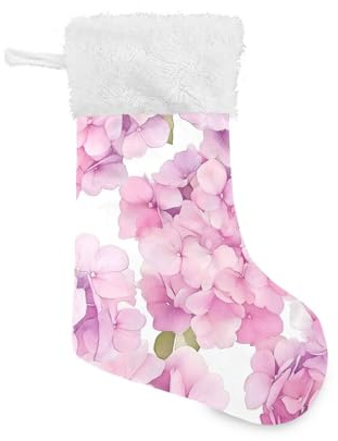 OTVEE Pink Hydrangea Flowers1 Christmas Stockings 2 Piece, 17.7 inches Velvet Hanging Decorations Stockings for Family Holiday Fireplace Xmas Tree Party