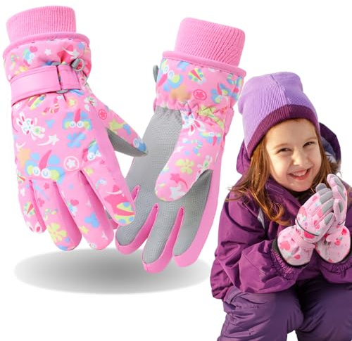 KODEIPLAY Rabbit Kids Winter Gloves, Toddler Snow Glove Girls Sport Ski Mittens Snowboard Waterproof, Warm Ski Gloves for 4-6 6-8 10-12years Boys Girls