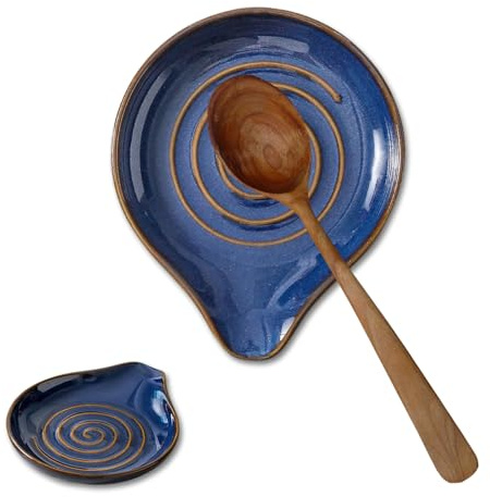 Retro Ceramic Spoon Rest for Kitchen, Spiral Design Spoon Holder, Heat-Resistant & Easy-to-Clean, Decorative Spoon Rest Kitchen Accessory, Perfect for Teaspoons, Ladles, Spatulas & Kitchen Counter