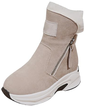 Generico Stivali Invernali Donna Scarpe da Neve Donna Doposci Scarponi da Trekking Caldi,Scarpe Sci Per Esterni,Ispessimento Stivali Pelle Zeppa (White,36)