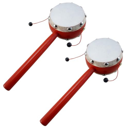 Sonajero de Madera para Bebés 2 Piezas Doble Cara Rojo Campana de Mano