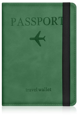 AOOSU Reisepasshülle, PU Leder Passport Cover mit RFID-Blocker, Kunstleder Passhülle für Damen und Herren Reisepass Hülle, Travel Passport Holder für Kreditkarten Ausweis Reisedokumente -Grün