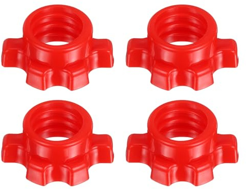 YELARXI Dumbbell Collars, Barbell Spin Lock Hex Nuts Anti Slip Weight Clip 1 & 4 Pack & Plastic & Red - Fitting for (1 Standard Barbell - Dumbbell - Weight Lifting)
