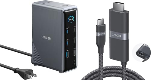 Anker Prime Charging Docking Station, 14-Port with 160W Max Output and Built-In GaN AC-DC Power, 10Gbps Data Transfers & Nano USB C to HDMI Cable (4K@60Hz,3 FT)