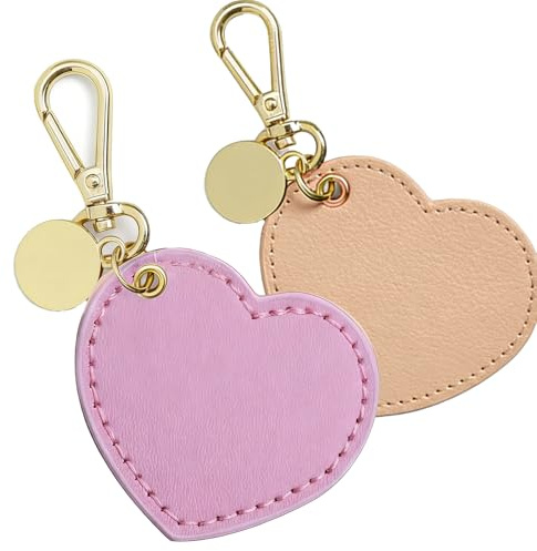 yeemeen Schlüsselanhänger Personalisiert,2 Stück Herzförmiger Leder Schlüsselanhänger - Braunem und Rosa Leder Taschenanhänger mit Herz, Autoschlüssel-Zubehör,personalisierte geschenke