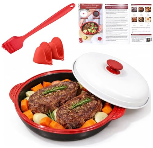 Microwave Grill Pan with Lid, Microwave Bacon Cooker, Non-Stick Plates, Portable Microwave Cookware For Grill Meat, Sandwich & Vegetable Dishwasher Safe
