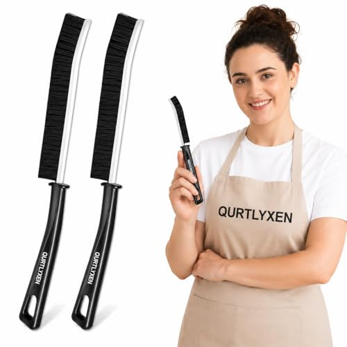 QURTLYXEN Crevice Cleaning Brush Set of 2, Hard Bristle Gap Cleaning Brushes for Grout, Tiles, Bathroom, Kitchen, Sink, Window Tracks & Tight Corners