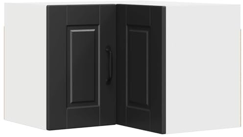 Mhdvray Küchen-Eckschrank zur Wandmontage, Küchenoberschrank in Schwarz, Hängeschrank für die Küche, Stauraum-Wandschrank aus Holzwerkstoff, 57 x 57 x 40 cm, 2 Türen