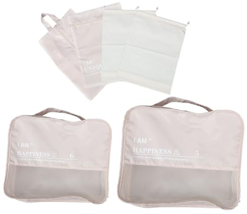 NESTINGHO Beige 6 Stück Gepäckaufbewahrungstaschen aus Polyester für Reisen mit Kleidersäcken und Packwürfeln zur Platzsparenden Organisation von Kleidung im Alltag und Urlaub